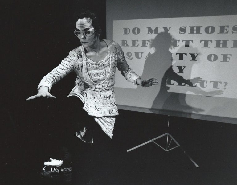 Jacky Lansley performing in 'Do My Shoes Reflect the Quality of My Intellect' (1998/9), photograph by Steve Blunt